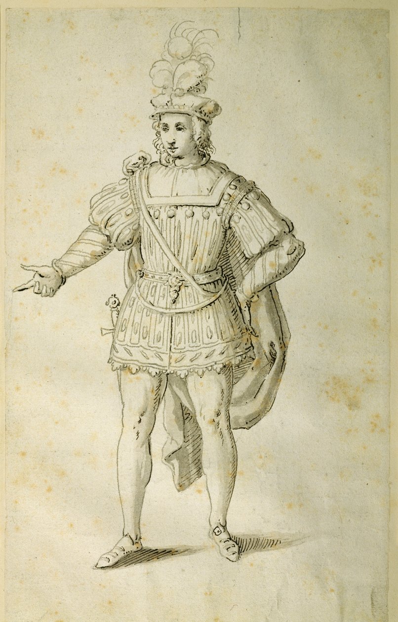 Jongere in oud Brits kostuum, ca. 1611 door Inigo Jones