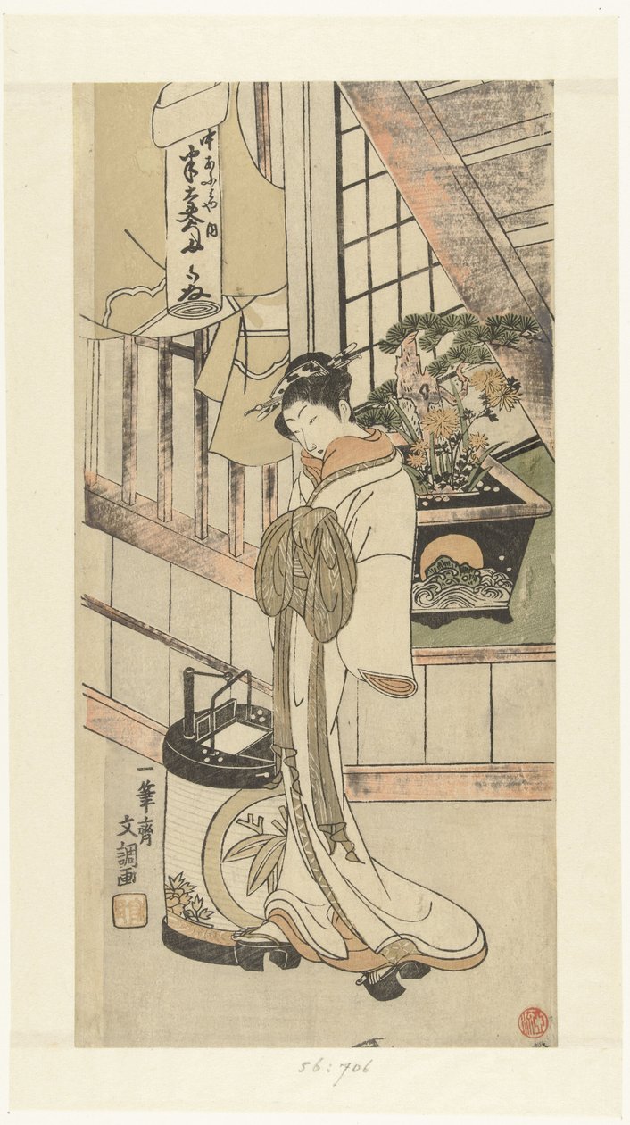 Courtisane Handayu uit het Naka-omi huis door Ippitsusai Bunchō