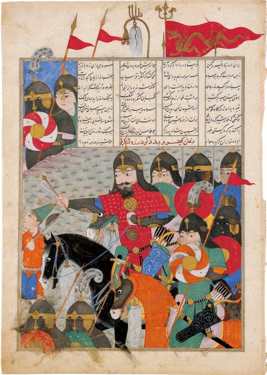 Kay Khusraw marcheert naar de redding van Gudarz. Manuscriptverlichting uit het epos Shahnameh door Ferdowsi door Iranian Master