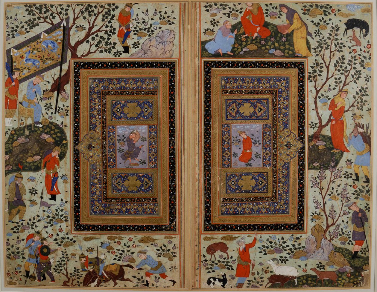 Dubbele pagina. Iran, Isfahan, begin 17e eeuw door Iranian master.