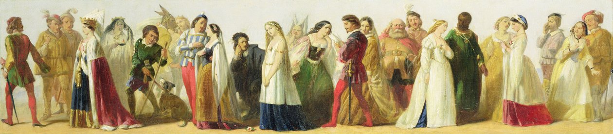 Processie van personages uit Shakespeare door Irish School