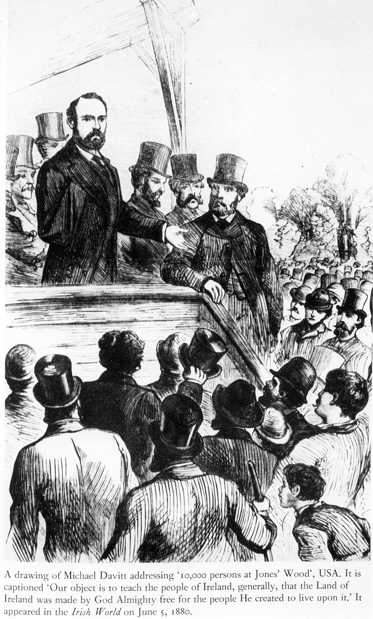 Michael Davitt spreekt 100.000 mensen toe in Jones Wood, VS, uit Irish World, 5 juni 1880 door Irish School