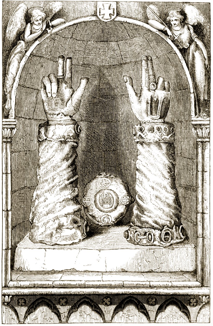 Heiligdom van St. Patricks hand, uit The Trias Thaumaturga, of Three Wonder-Working Saints of Ireland, door Mary Cusack, gepubliceerd ca. 1890s door Irish School