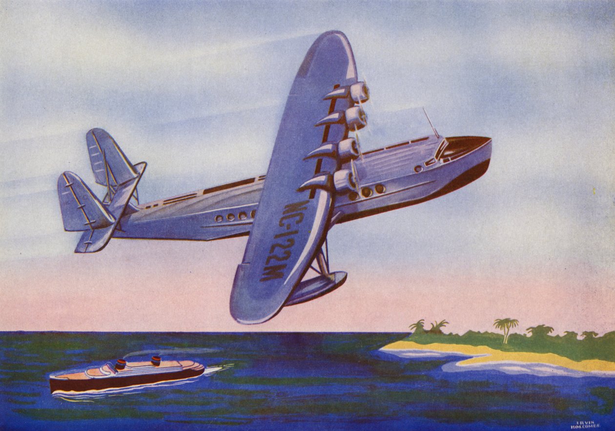 Sikorsky S-42, Bermuda Clipper (kleurenlitho) door Irvin L. Holcombe