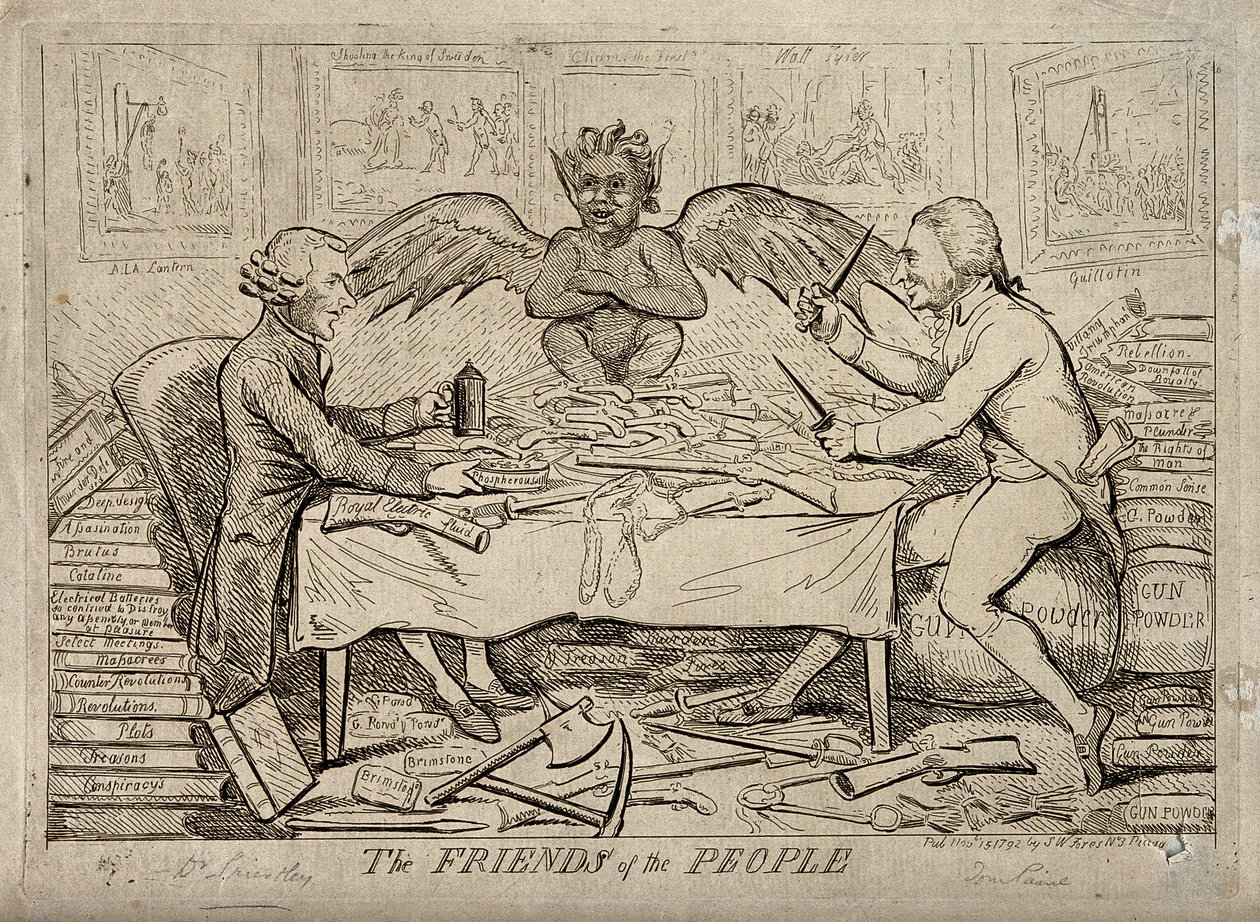 De republikeinse solidariteit van Joseph Priestley en Thomas Paine, 1792 door Isaac Cruikshank