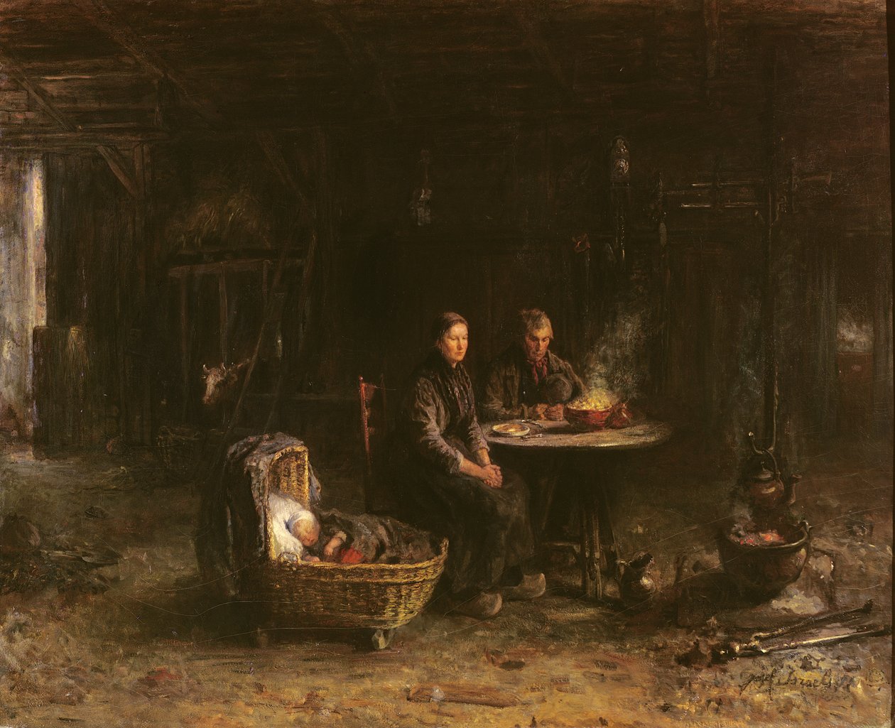 Lunch op een boerderij in Karlshaven nabij Delden, 1885 door Isaac Israels