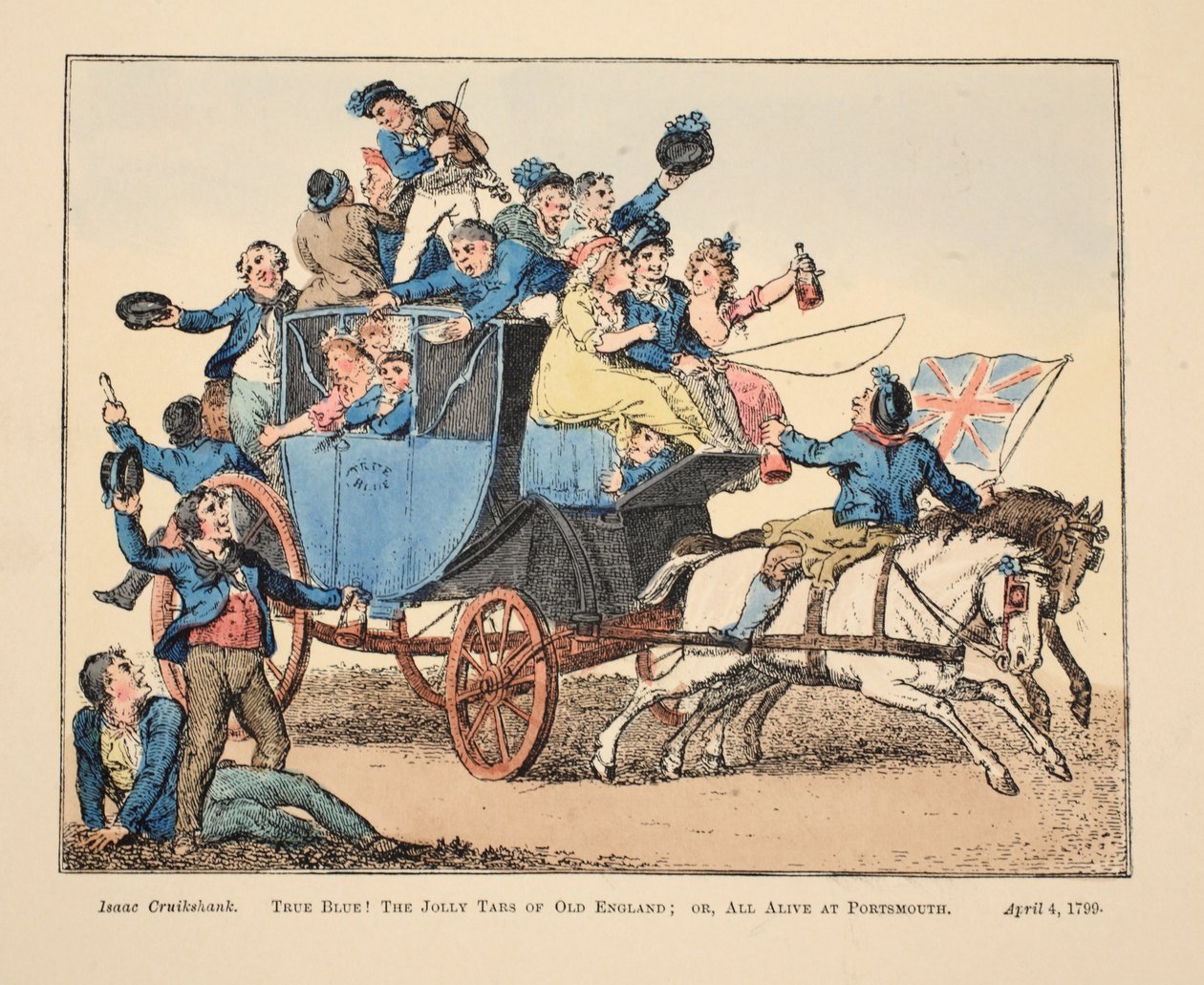 True Blue! De vrolijke zeelieden van het oude Engeland; of allemaal levendig in Portsmouth, uitgegeven 1799 door Isaac Robert Cruikshank