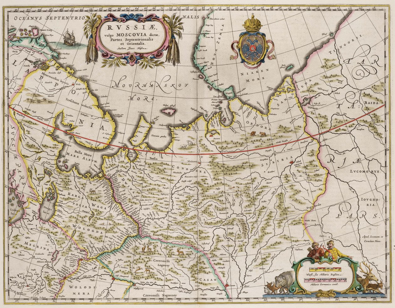 Kaart van Rusland Uit: Partes Septentrionalis et Orientalis door Isaac Abrahamsz. Massa