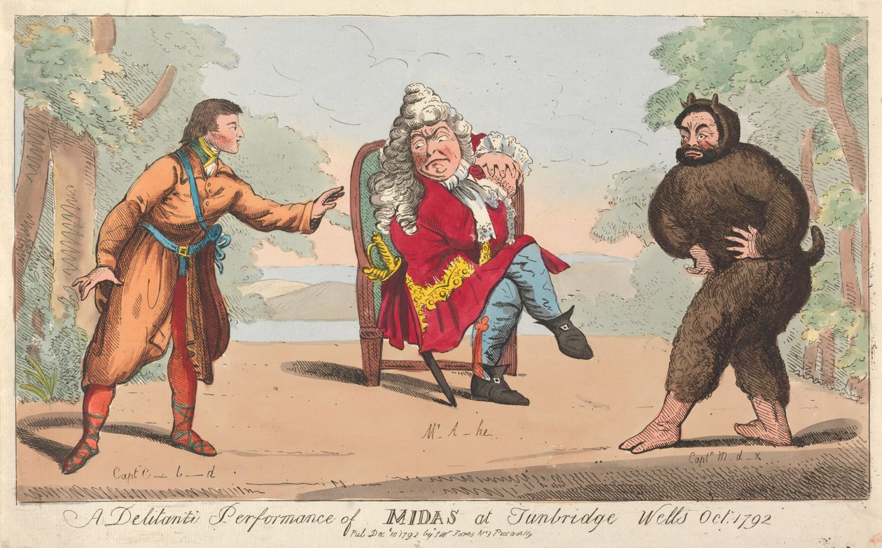 Eine Delitanti-Aufführung von Midas in Turnbridge Wells, Oktober 1792 door Isaac Cruikshank
