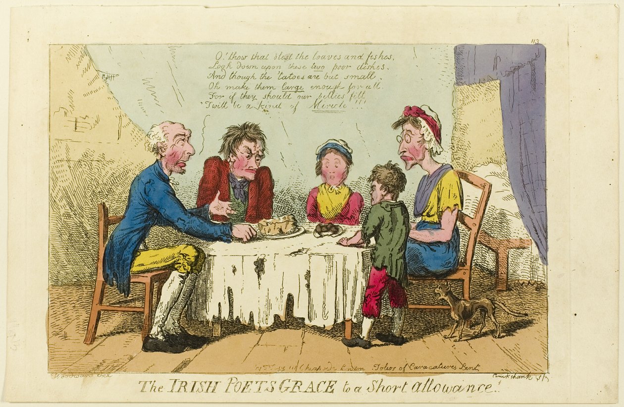 Ierse dichters genade voor korte toelage! door Isaac Cruikshank