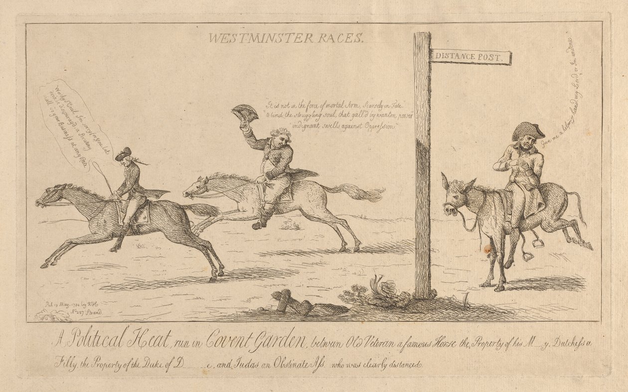 Westminster races, een politieke race in Convent Garden door Isaac Cruikshank