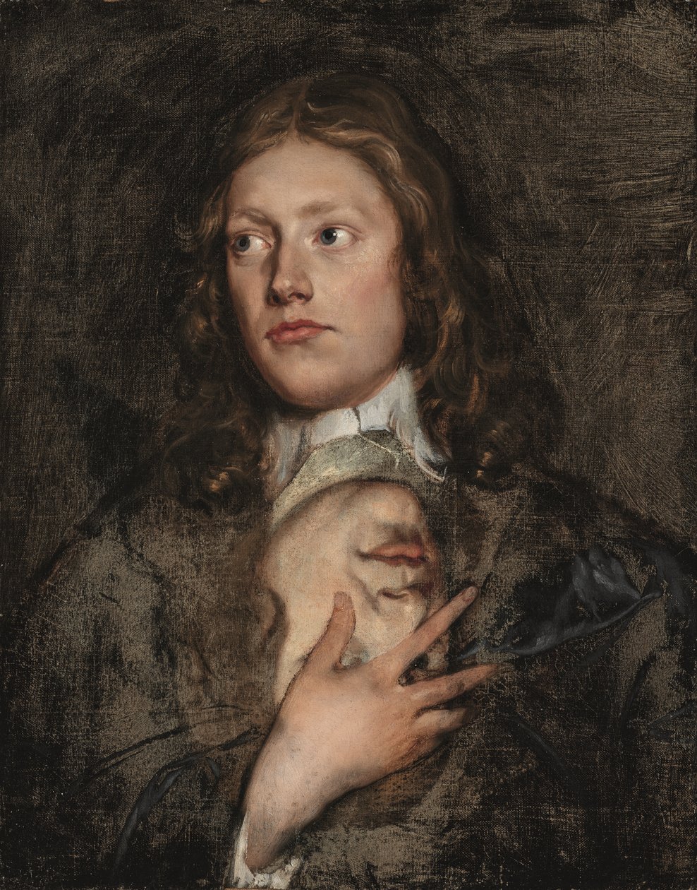 Portret van een heer, borstbeeld, met een verder portret eronder door Isaac Fuller