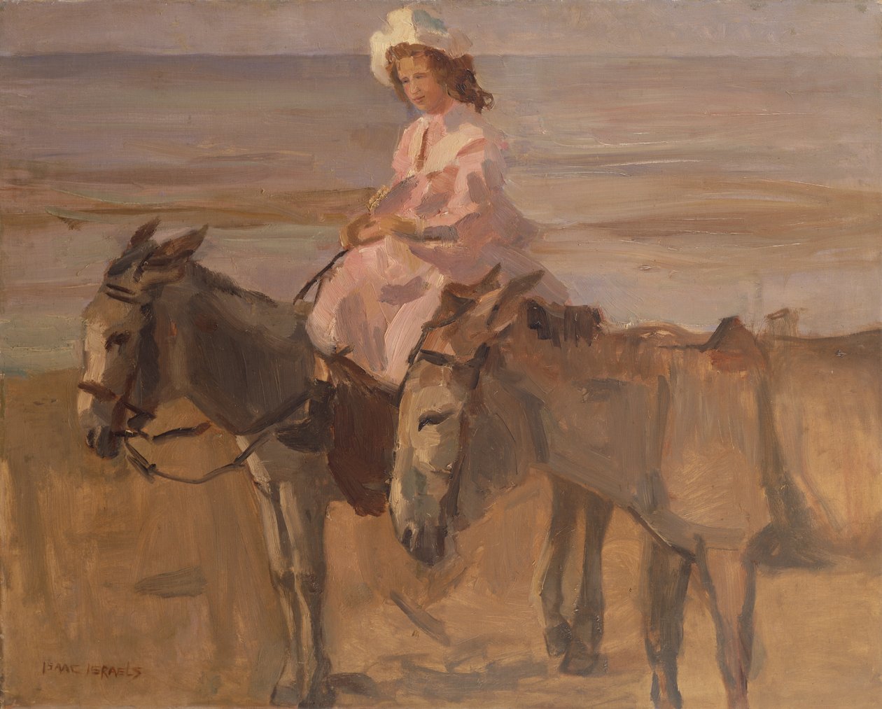 Op het strand van Scheveningen (olieverf op doek) door Isaac Israels