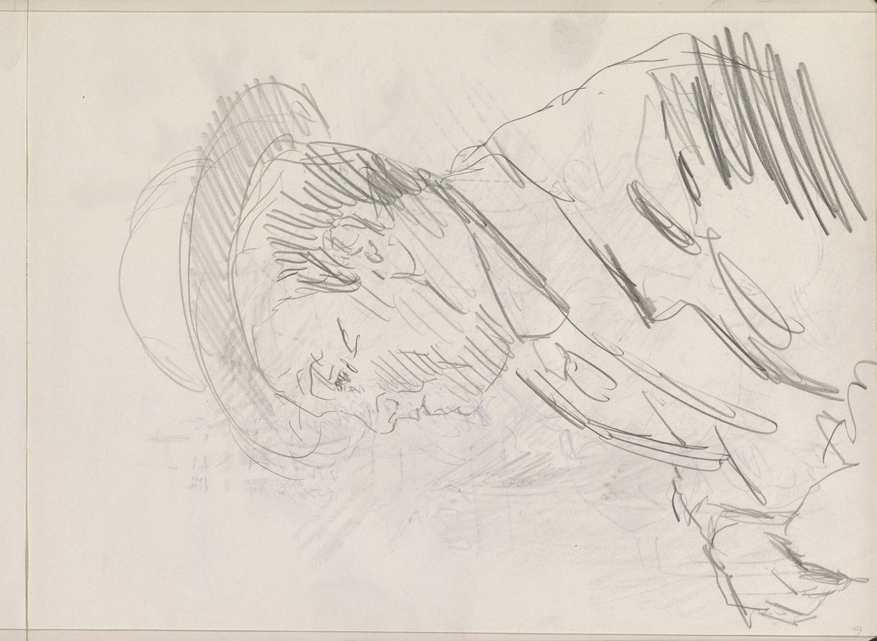 Portret van een onbekende man met hoed, in profiel door Isaac Israels