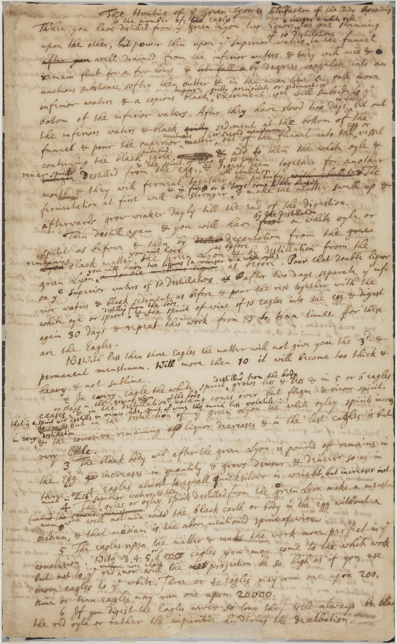 De jacht op de Groene Leeuw, recto, ca. 1700 door Isaac Newton