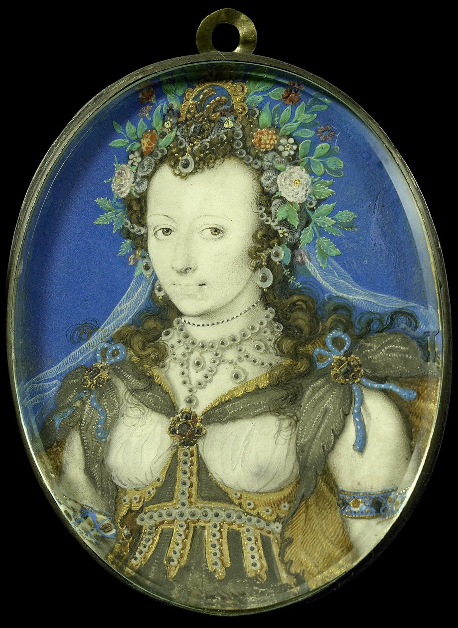 Portret van een vrouw als Flora door Isaac Oliver