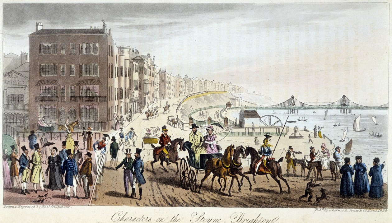 Personages op de Brighton - in The English Spy door Charles Molloy Westmacott, tekening door Robert Cruikshank, Londen Editie door Isaac Robert Cruikshank