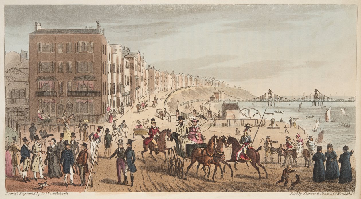 Personages op de Steyne, Brighton, uit The English Spy, gepubliceerd 1824 door Isaac Robert Cruikshank