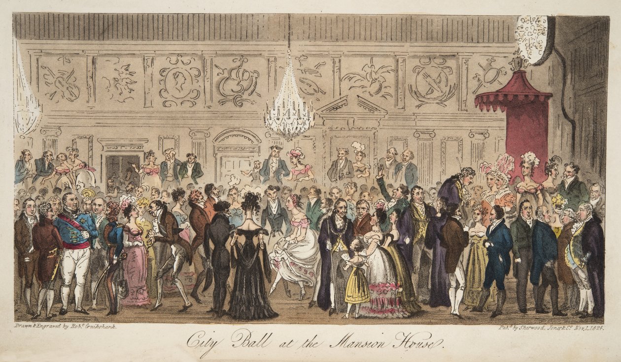 Stadsbal in het Mansion House, uit The English Spy, gepubliceerd 1824 door Isaac Robert Cruikshank