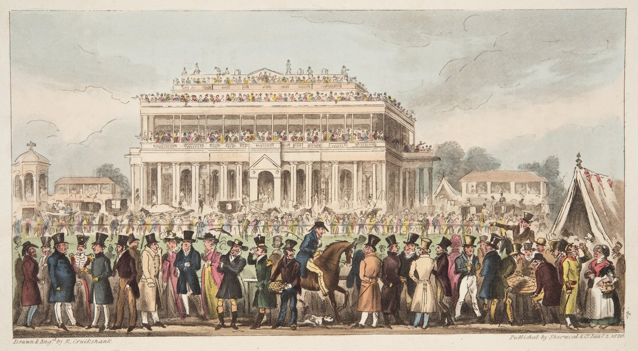 Doncaster Race Course tijdens de Grote St. Leger Race, 1824, uit The English Spy, gepubliceerd 1824 door Isaac Robert Cruikshank