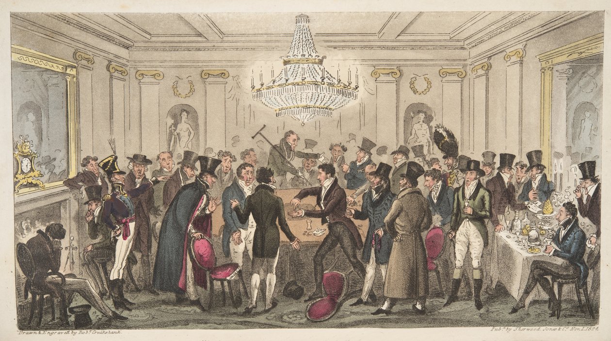 Interieur van een moderne hel - vide. De gemanipuleerde dobbelstenen, uit The English Spy, uitgegeven 1824 door Isaac Robert Cruikshank