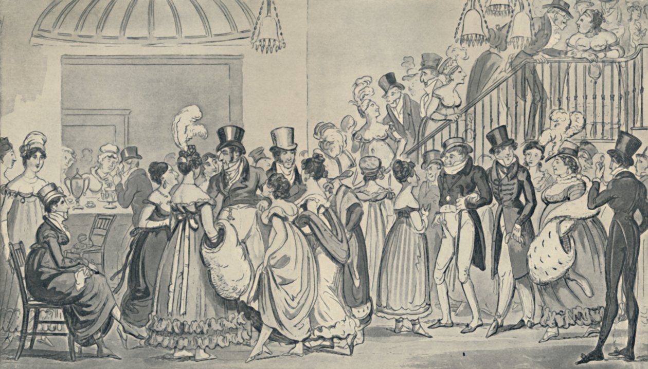 In de salon in Covent Garden, 1821, jaren 1920. Kunstenaars: Isaac Robert Cruikshank, George Cruikshank door Isaac, Robert and George Cruikshank