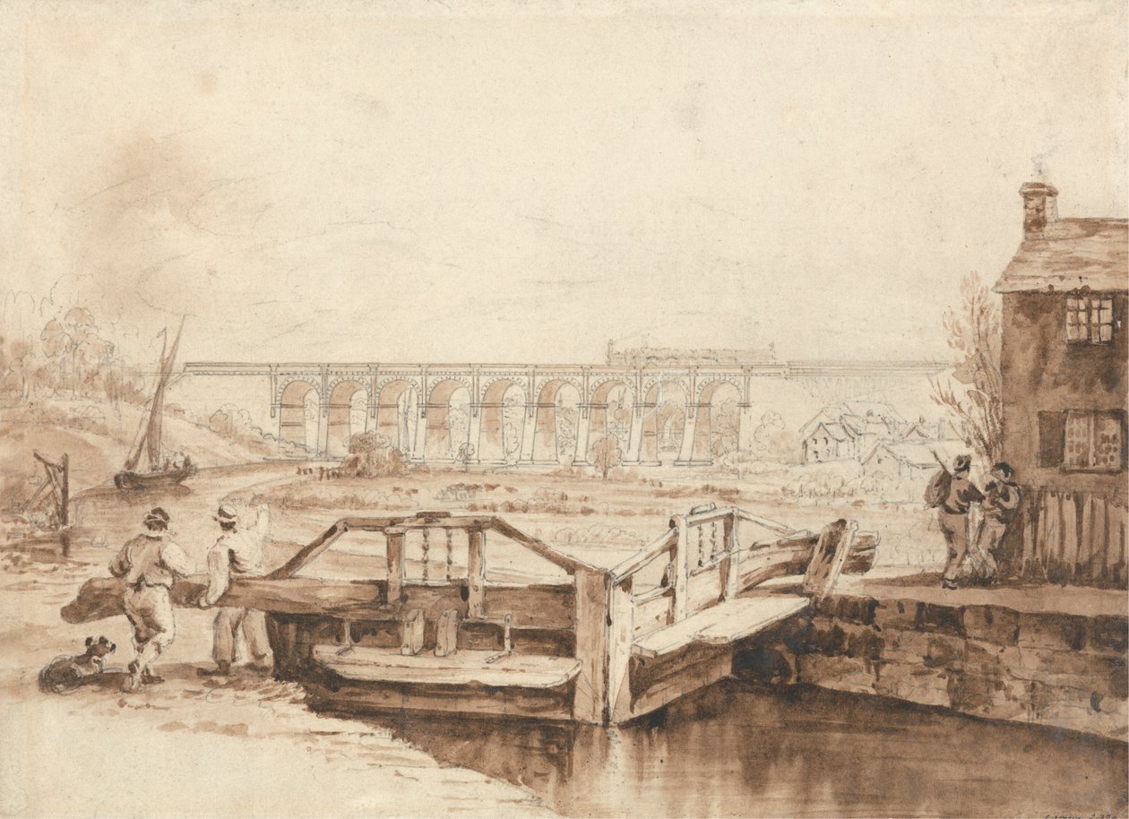 Het viaduct over het Sankey-kanaal door Isaac Shaw