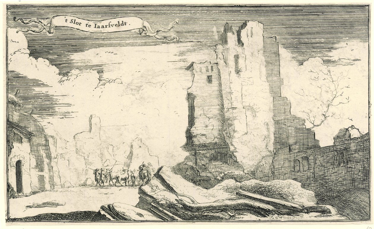 Het slot te Jaarsveld, verwoest door de Fransen in 1672 door Isaac Sorious