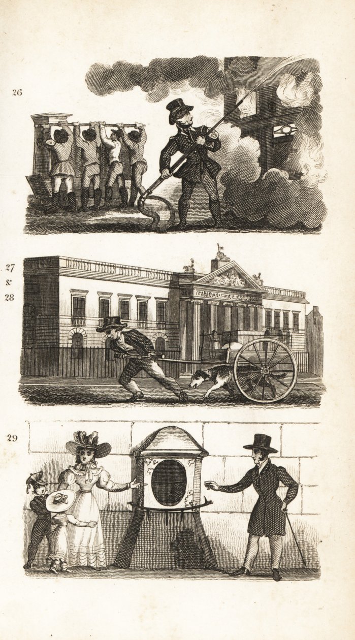 De Brandweerwagen, Goederen op een Kar, Oost-Indisch Huis en Londen Steen door Isaac Taylor