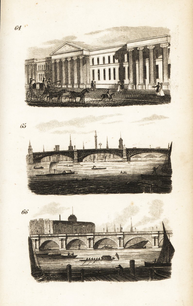 Het General Post-Office, Southwark Bridge en Waterloo Bridge door Isaac Taylor