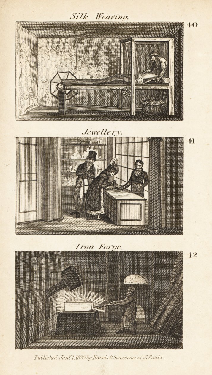 Ambachten in Regency Engeland: zijdeweven, juwelen en ijzersmederij door Isaac Taylor