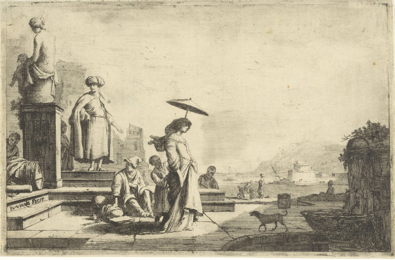Gezicht op een mediterrane haven door Isaac Vincentsz. van der Vinne