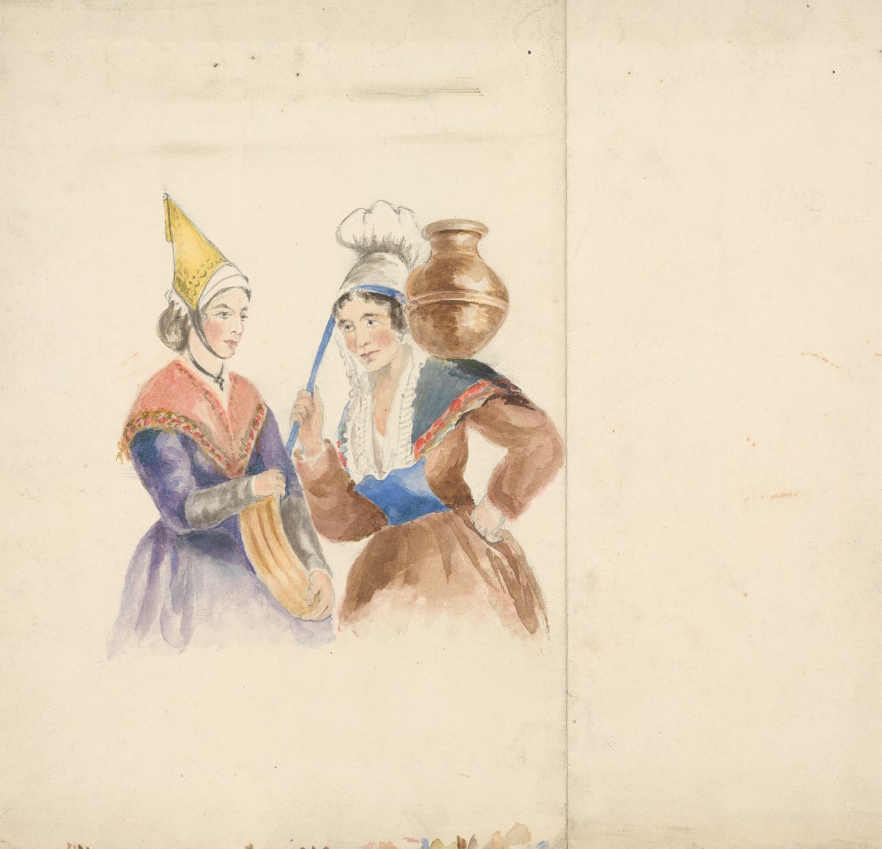 Twee vrouwen in kleurrijke kostuums door Isaac Weld