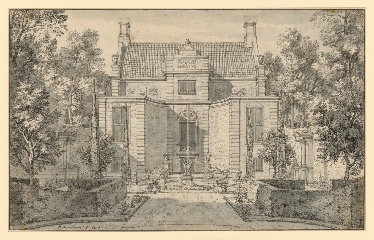 Tuinzicht van een voornaam Hollands huis door Isaac de Moucheron