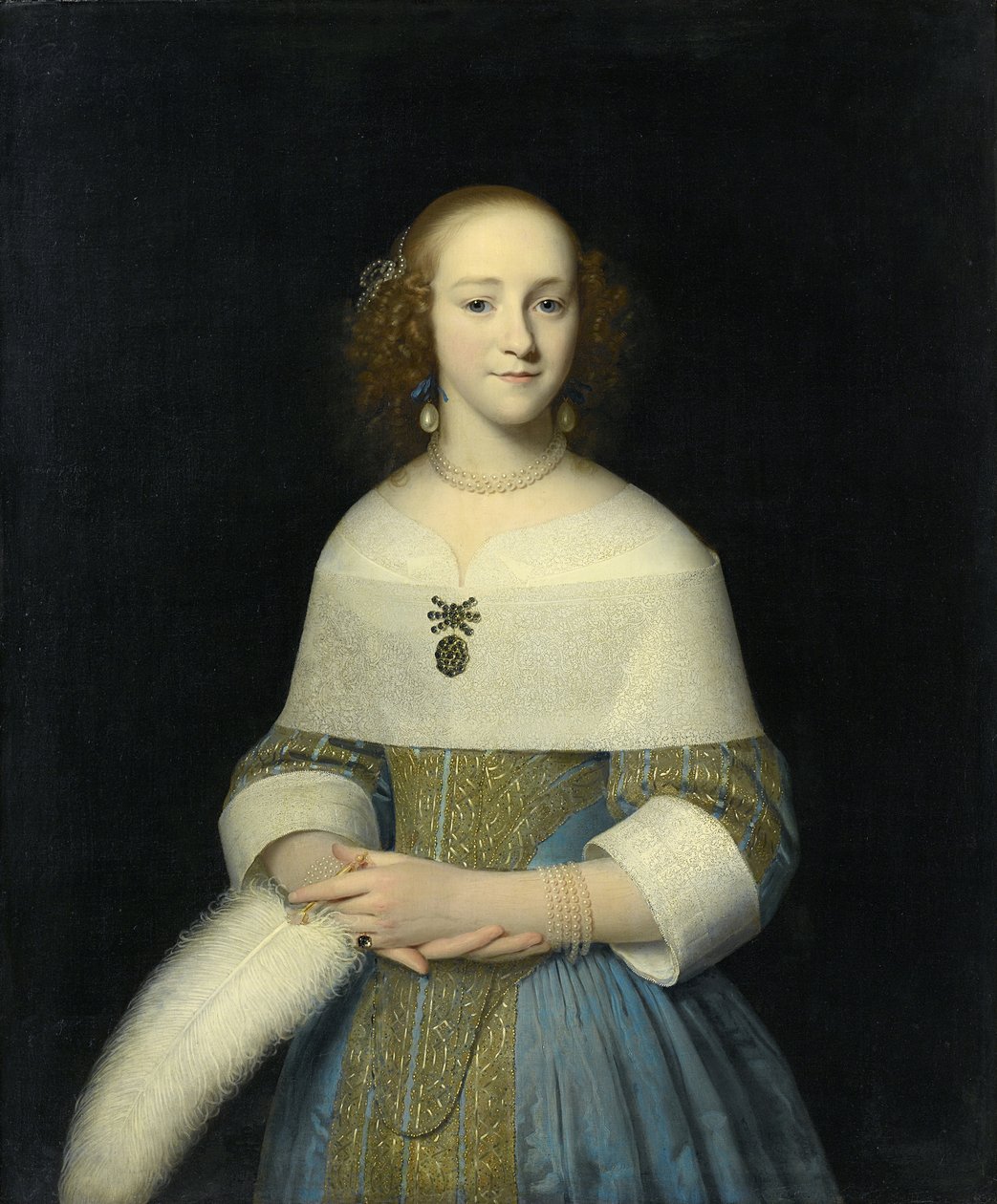 Portret van een jonge vrouw mogelijk Susanna Reael, 1656 door Isaack Luttichuys
