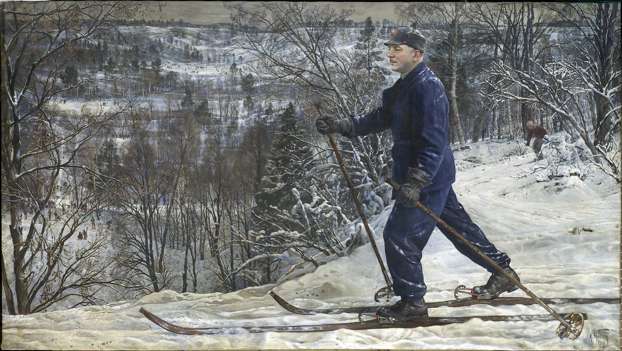 Kliment Voroshilov op een skireis door Isaak Israilevich Brodsky