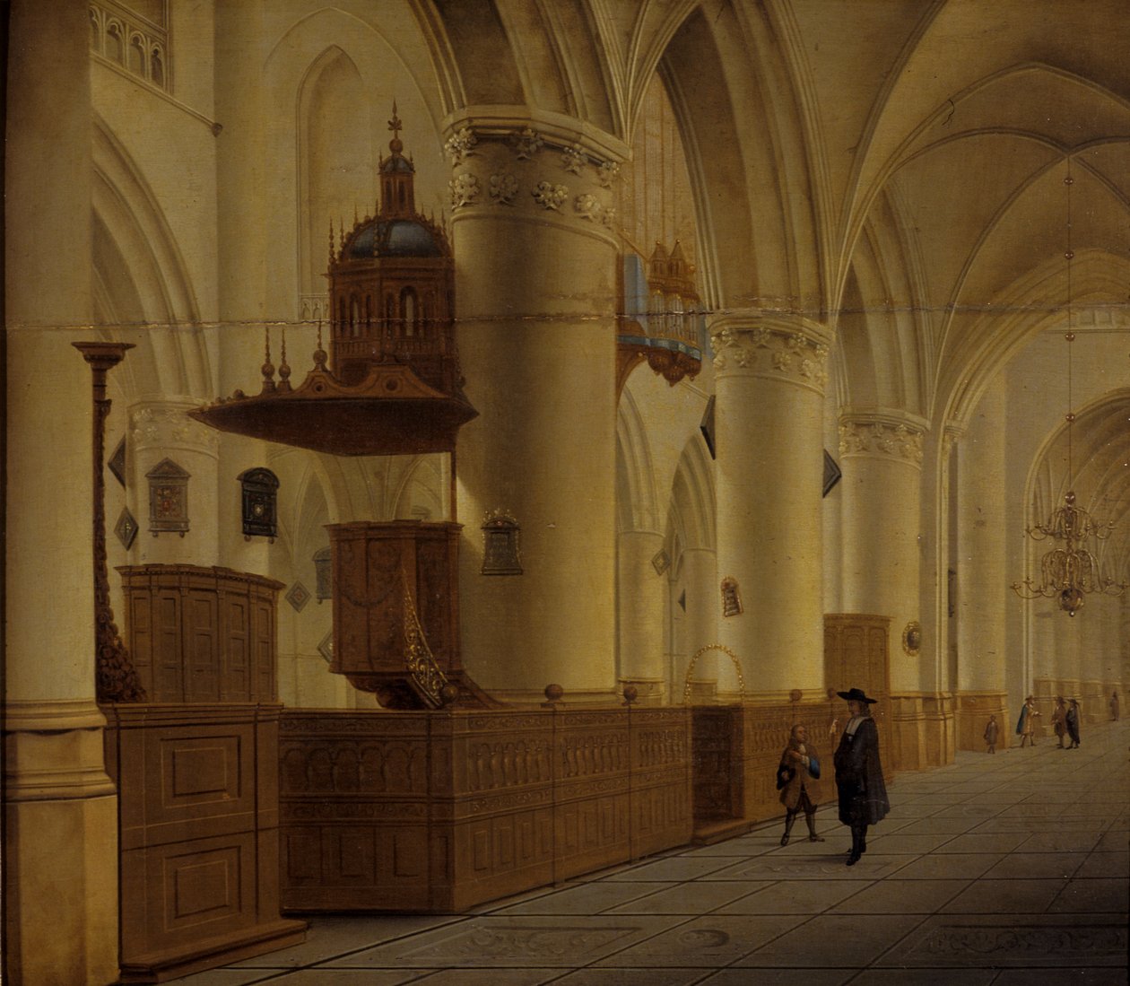 Interieur van de Sint-Bavo in Haarlem door Isaak Nickelen