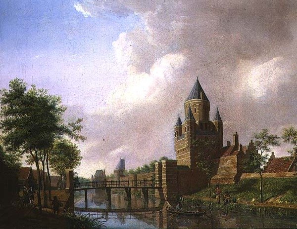 Een Uitzicht op de Kleine Houtpoort, Haarlem door Isaac Ouwater
