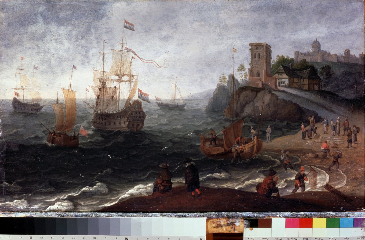 Vismarkt aan de kust door Isaak Willaerts