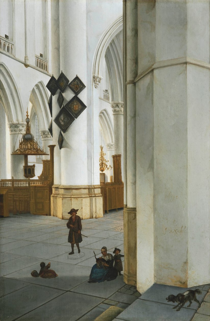 Dutch: Interieur van de St. Bavokerk te Haarlem, vanuit de Kerstmiskapel gezien Interior view of the church of St. Bavo, Haarlem door Isaak van Nickelen