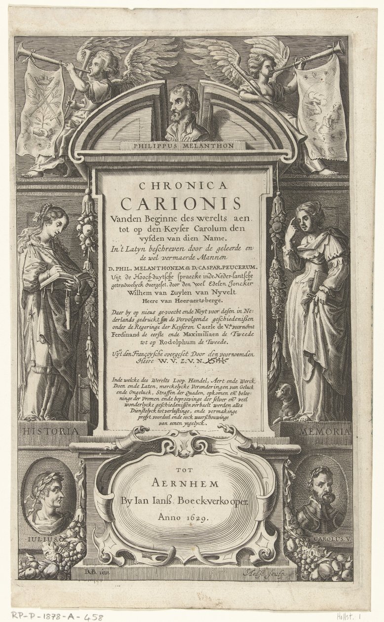 Titelpagina voor Chronica Carionis van P. Melanchthon door Isaeck van Aelst