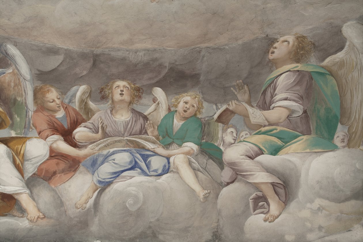 Engelen, muzikale engelen en putti (detail) door Isidoro Bianchi