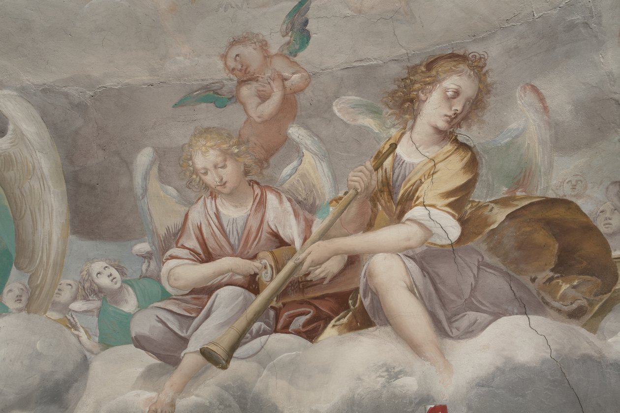 Engelen, muzikale engelen en putti (detail) door Isidoro Bianchi