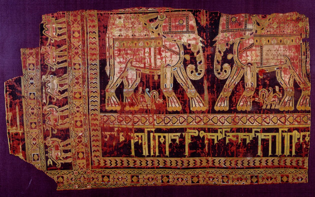 Islamitische Kunst: Lijkwade van Sint Josse. Zijden stof, 901 AD. Uit de abdij van Sint Josse, Khorasan, Chorasan of Khurasan. Herat, modern Afghanistan. Parijs, Louvre Museum door Islamic School