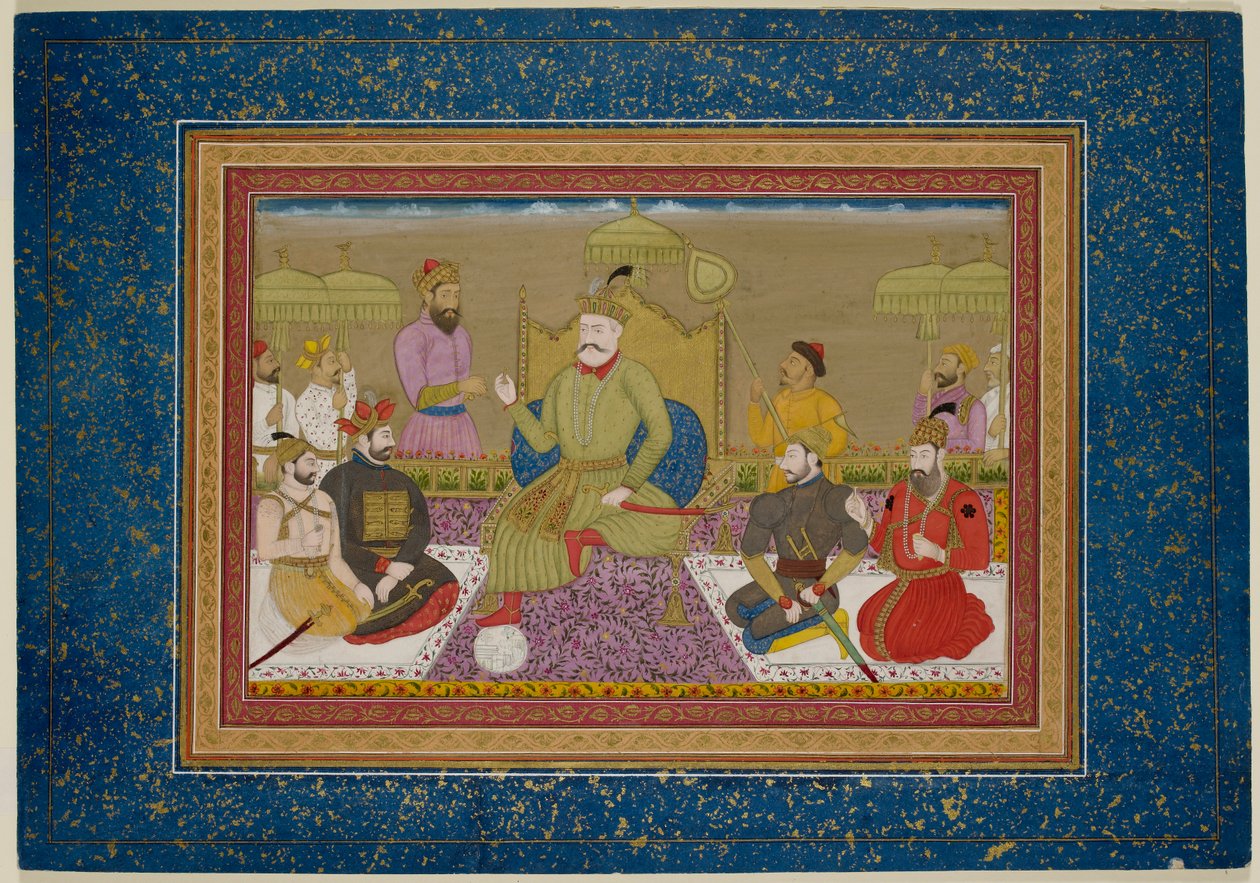 Yusuf Adil Shah op de troon met de volgende vier monarchen van Bijapur, c.1750 door Islamic School