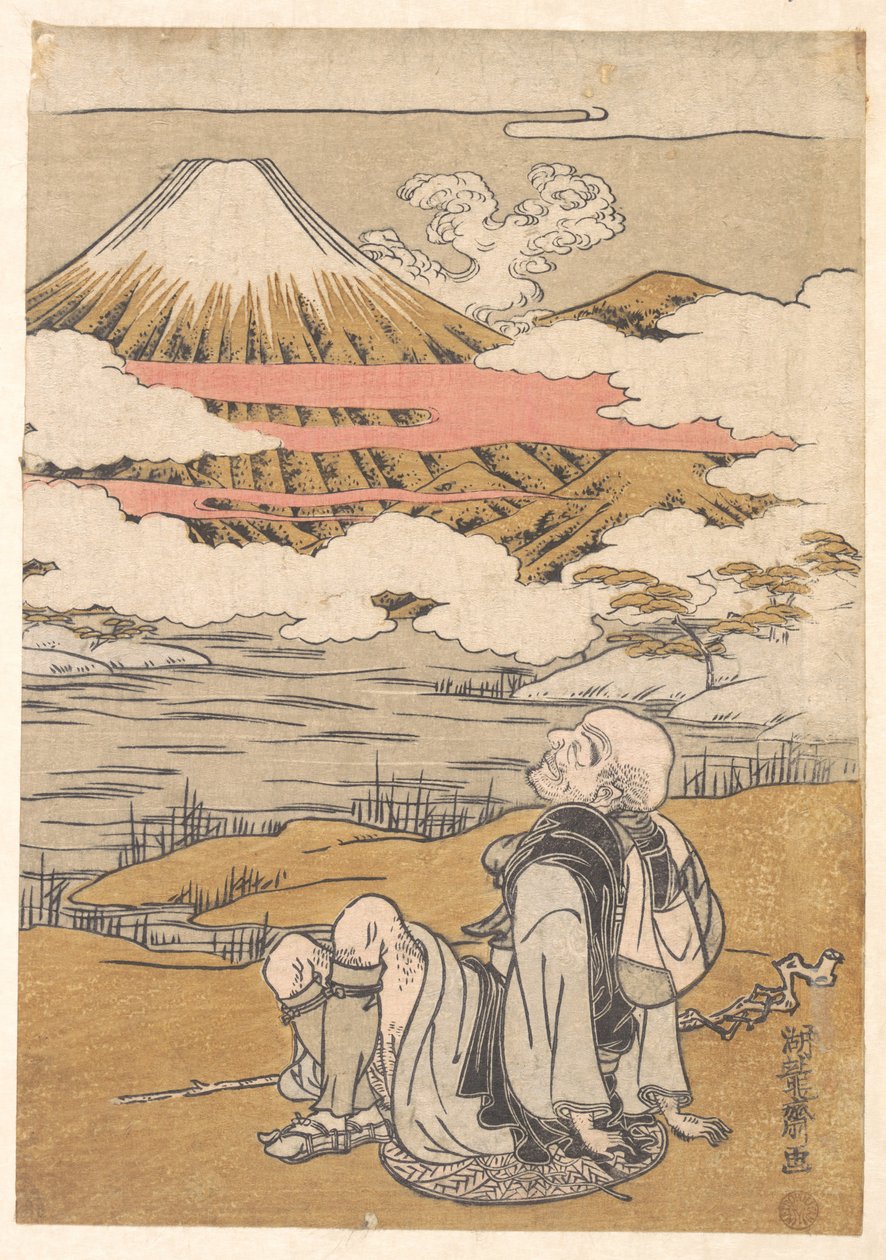 Saigyō kijkt naar de Fuji door Isoda Koryusai