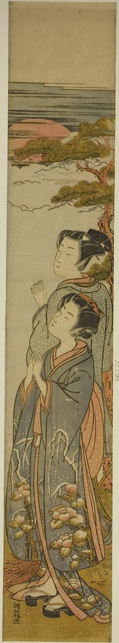 De rijzende zon begroeten op nieuwjaarsdag door Isoda Koryusai