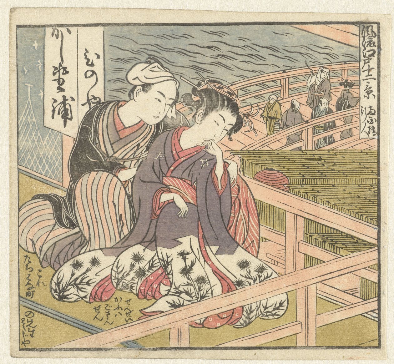 Liefdespaar op veranda door Isoda Koryusai