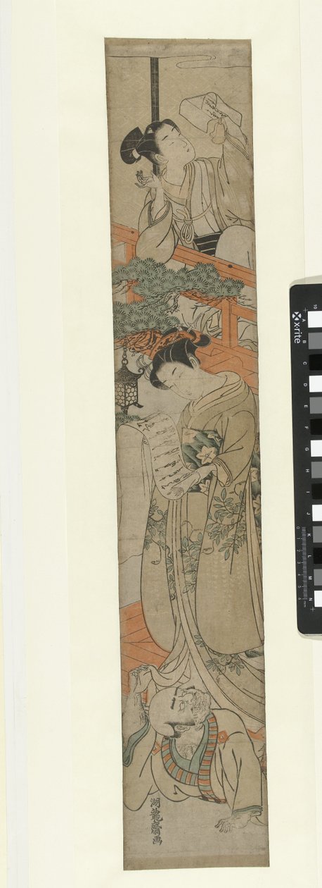 Parodie op de sevende akte van het Chushingura toneelstuk door Isoda Koryusai