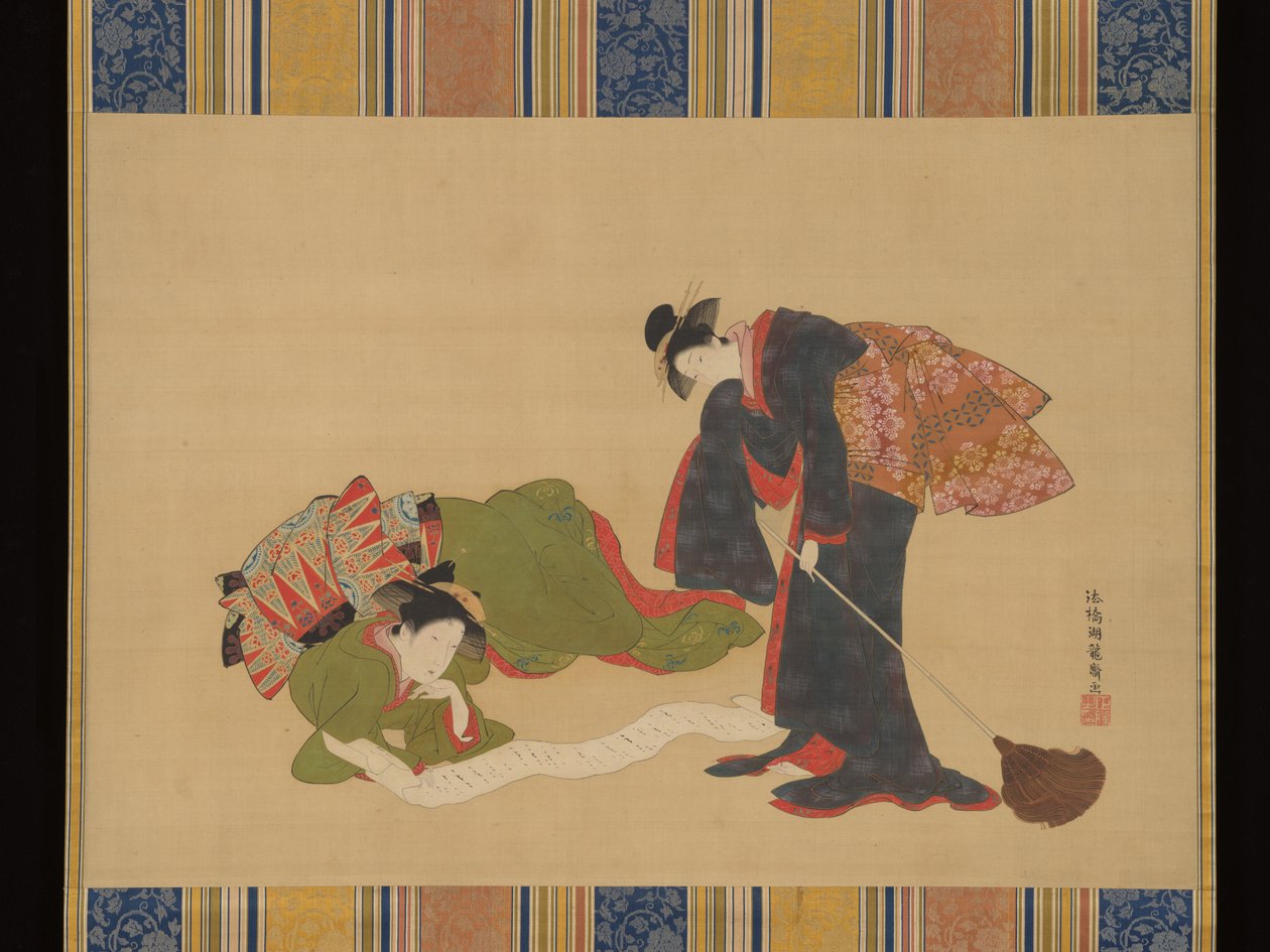 Parodie op Hanshan en Shide door Isoda Koryusai